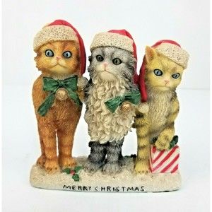 Vintage Prints of Tails Christmas Cats In Santa Hats Figurine